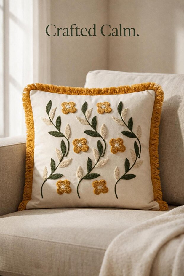 Premium Punch Embroidery Cushion Cover 40 cm X 40 cm - 1 Piece