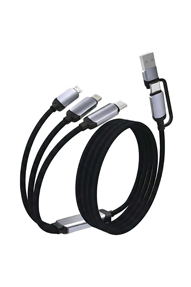 5-in-1 Multi-Charging Cable: Fast charging, nylon braided USB/Type-C input to Lightning, Type-C