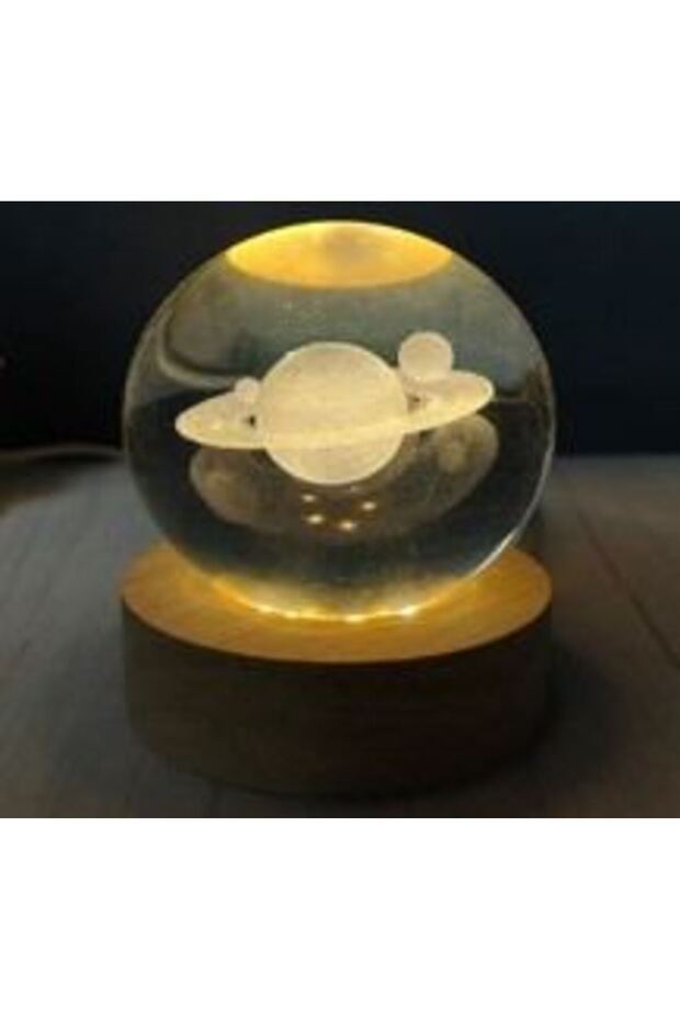 Decorative Saturn Design Illuminated Glass Globe with Wooden Base Large Size Glass:8cm Wood:2cm