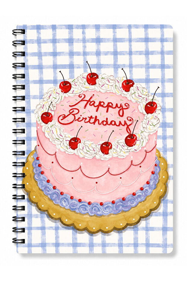 🎂 دفتر حلزوني مقاس A5 مع كعكة عيد ميلاد سعيد | دفتر ملاحظات مخطط | تصميم بطابع عيد الميلاد