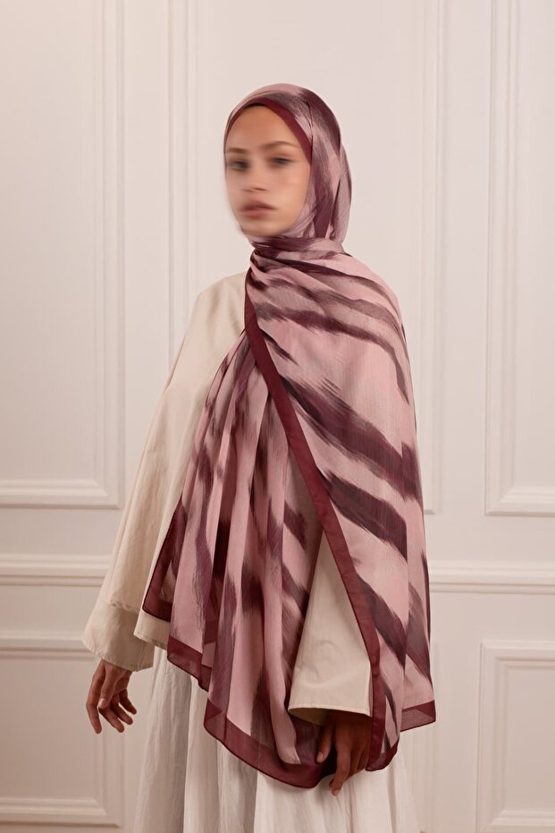 Stripe Patterned Soft Shawl Plum - 5