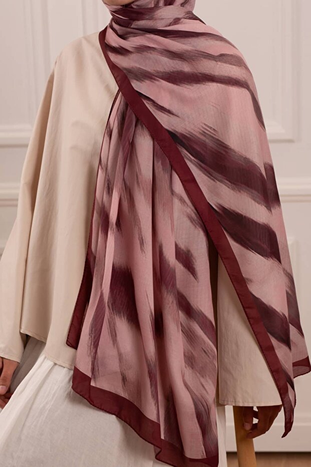 Stripe Patterned Soft Shawl Plum - 4