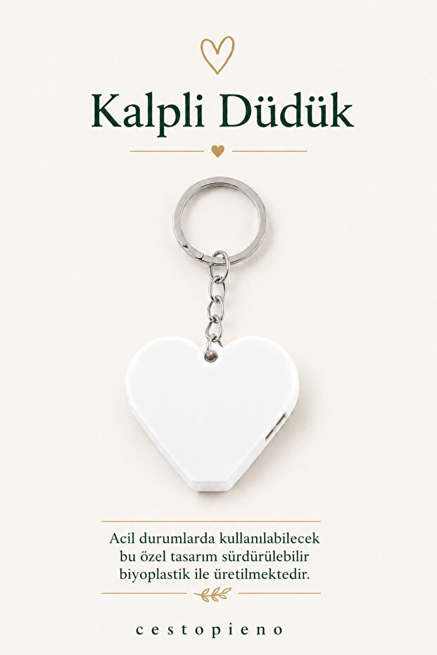 Silver Color Chain Heart Whistle Keychain / Bag Ornament - Made from Bioplastic That Is Soluble in Nature.