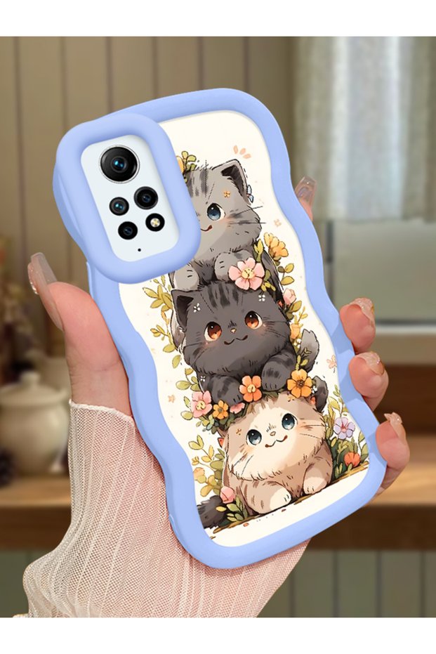 Redmi Note 12 Pro 4g Compatible Case Camera Protector Blue Silicone Couple Phone Case Cat Pattern