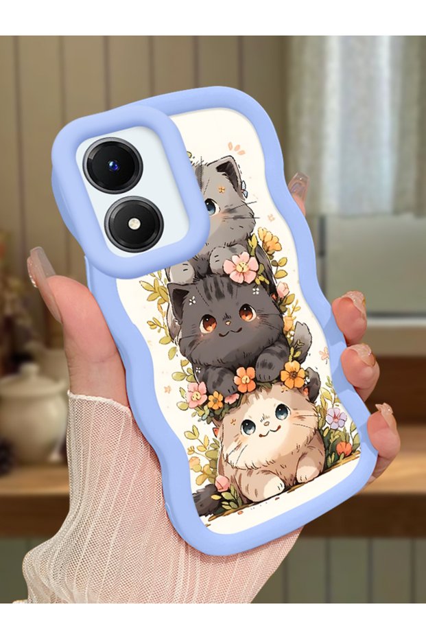 Vivo Y02S Compatible Case Camera Protector Blue Silicone Couple Phone Case Cat Pattern
