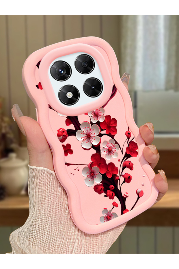 Redmi Note 14 Pro 4g Compatible Case Camera Protector Pink Silicone Couple Phone Case Floral Pattern