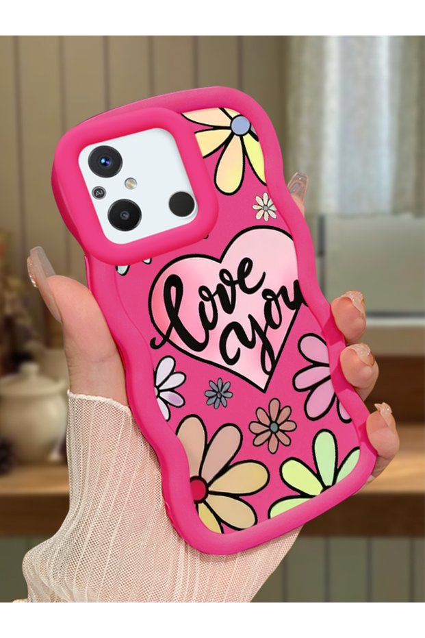 Redmi 11A Compatible Case Camera Protector Red Silicone Couple Phone Case Floral Pattern