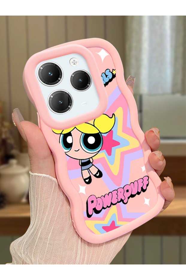 Infinix Hot 40 Pro Compatible Case Camera Protector Pink Silicone Couple Phone Case Powerpuff Pattern