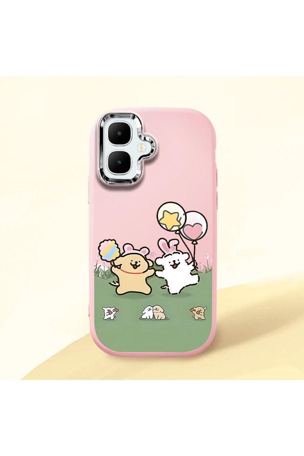 Infinix Smart 10 Compatible Case Camera Protector Pink Silicone Couple Phone Case with Line Pattern