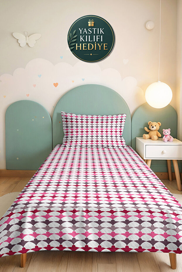 Geometric Pink Young Room Single Pique Set - Modern Gray 160X220 cm Quilted Bedspread