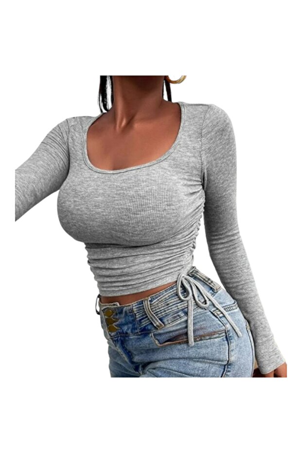 Women's Long Sleeve Ruched Top – Trendy & Lightweight