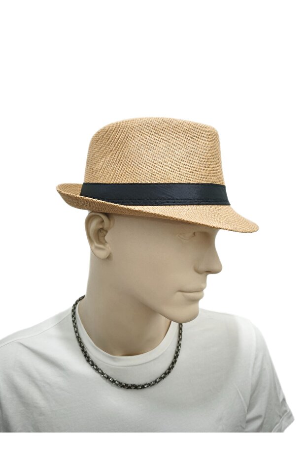 Jtss26Blk1887 Hasir Beige Color One Side Plain One Side Palm Tree Patterned 1St Quality Summer Hat Ja