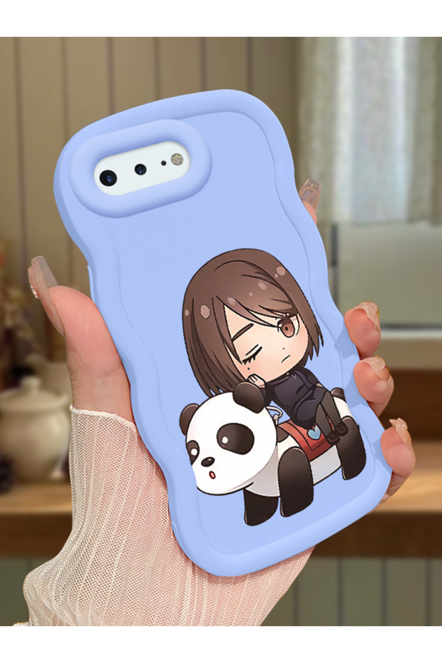 iPhone 7 Plus Compatible Case Camera Protector Blue Silicone Couple Phone Case Panda Pattern