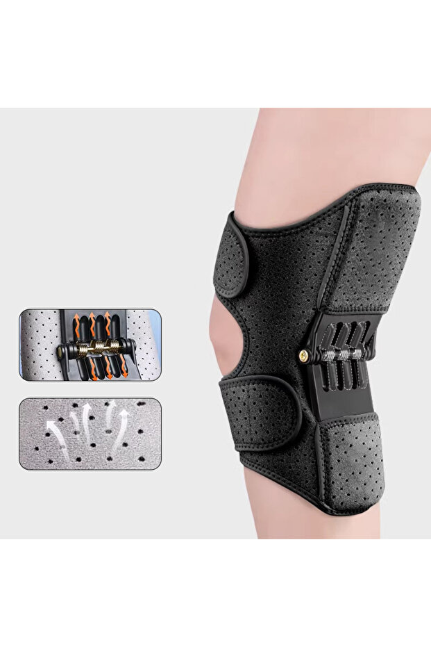 black Powerful Rebound Springs Knee Assistive Device Non-Slip Breathable Knee Booster Adjustable Spr