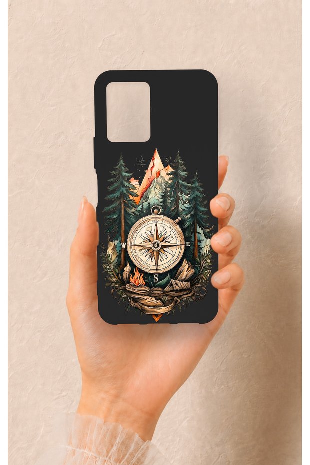 Vivo Y21S Compatible Compass Forest Pattern Silicone Case