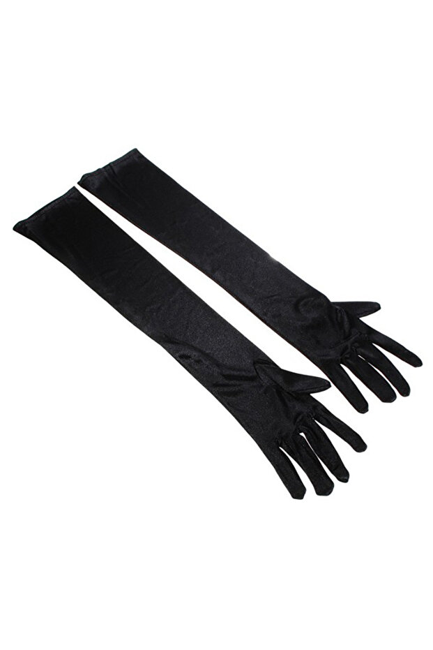 One Size Black Women's Evening Party Formal Gloves Solid Satin Long Finger Mittens for Events Activi