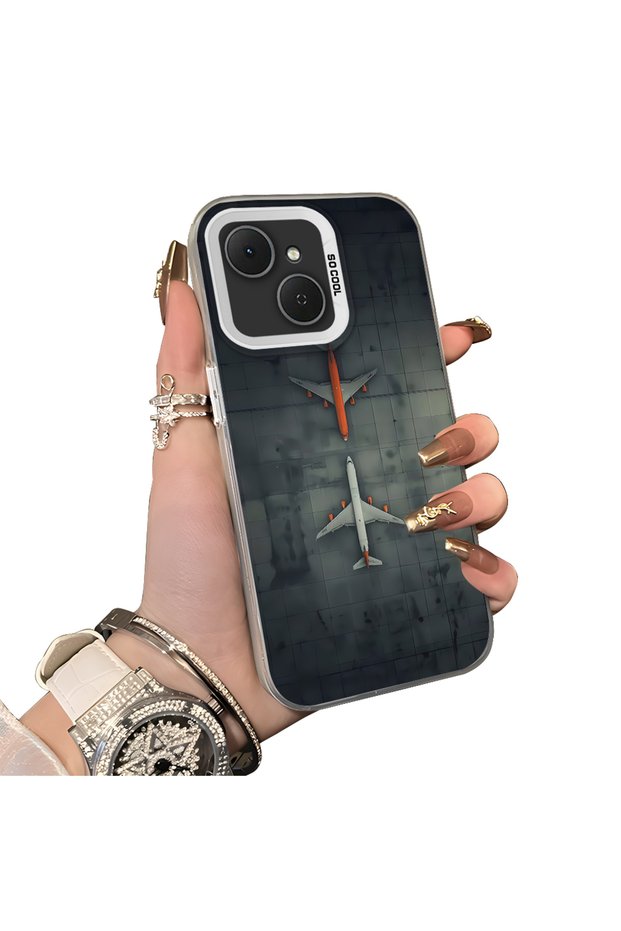 Tecno Spark 40C Compatible Silicone Edge Hard Back Case Couple Phone Case Airplane Patterned