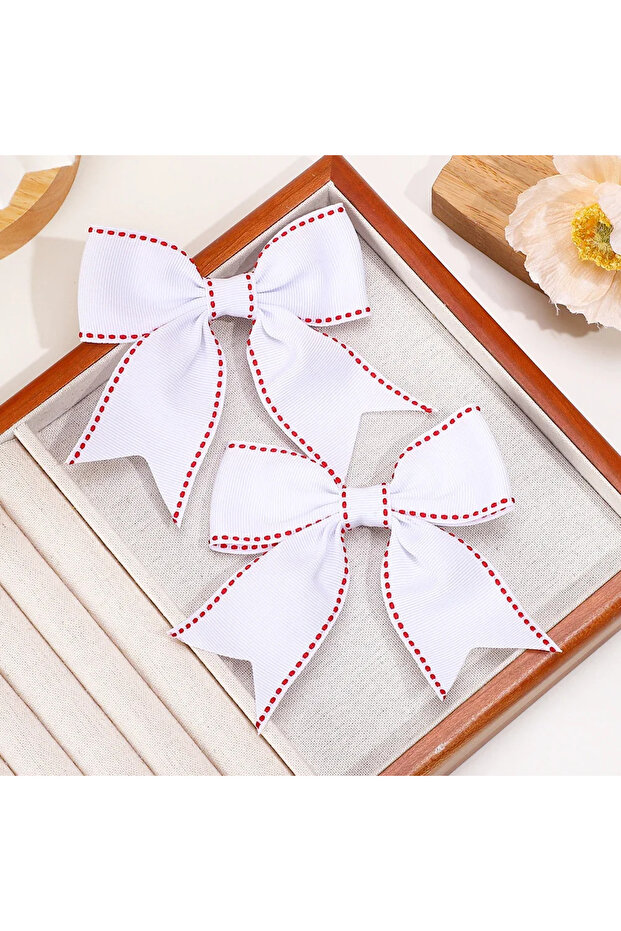 FJ2415-2A-19 2Pcs Navy Blue Contrasting Stitching Bow Hair Accessory Paired with Sweet Elegant Versa