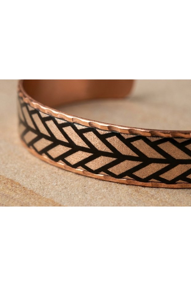 100% Handmade Copper | Copper Arrow Patterned Geometric Adjustable Cuff Bracelet