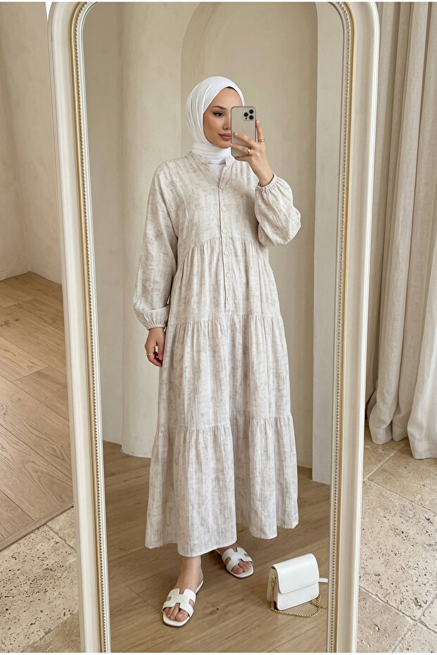 Women's Layered Front Buttoned Loose Fit Islamic Dress