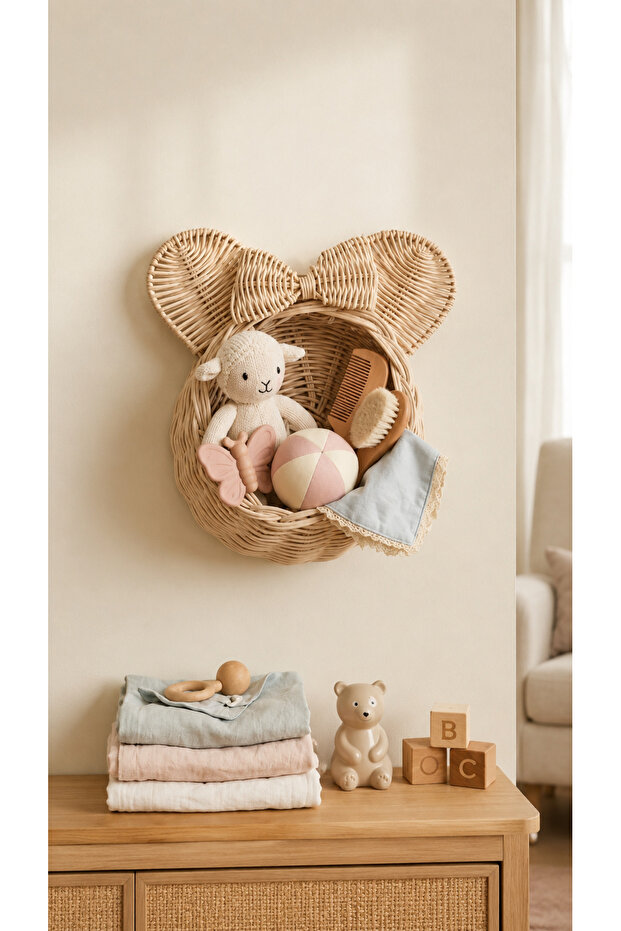 Rattan Bamboo Wicker Wall Basket (with Ears, Average 28-30cm)