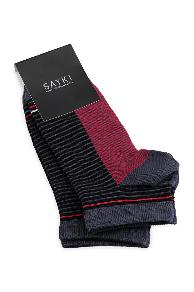 Black - Black 3 2-Pack Striped Short Socks
