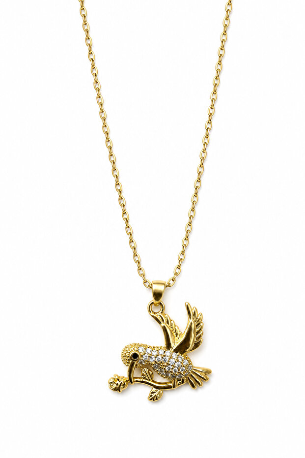 Yellow Stone Bird Figured Steel Necklace