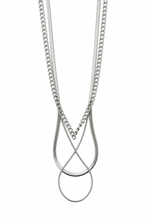 Steel Multi Chain Necklace Set - Layered Stylish Design - Rust-Proof and Non-Tarnishing