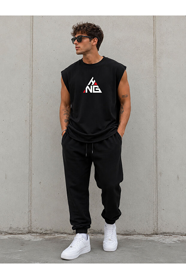 Hng Text Detailed Zero Sleeve Crew Neck T-Shirt