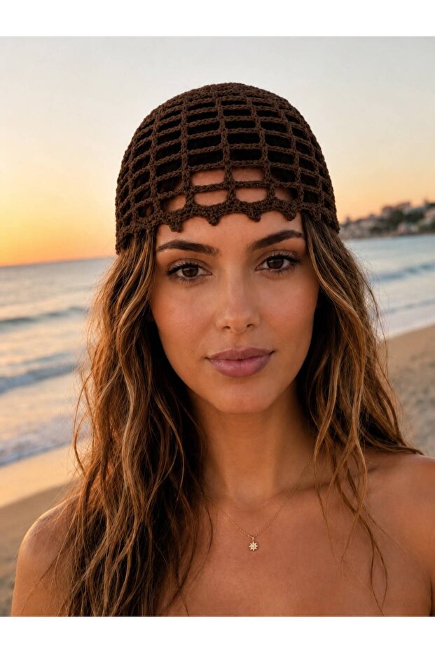 100% Handmade Knitted Bohemian Summer Beach Hair Accessory (Brown)