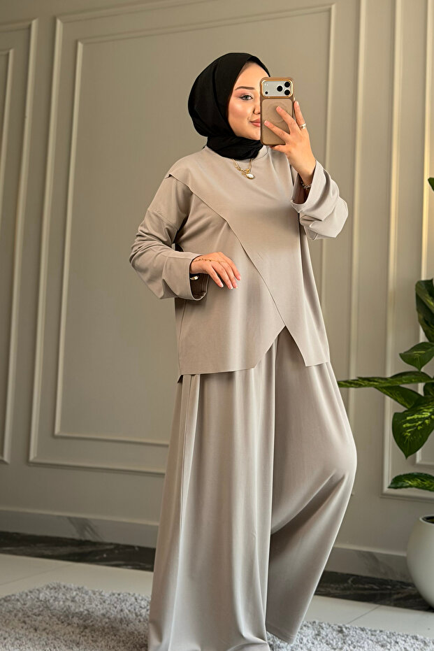 6612 - Stylish, Comfortable, Soft, Special Wanda Viscose Fabric, Diagonal Cut, Tunic Women's Set