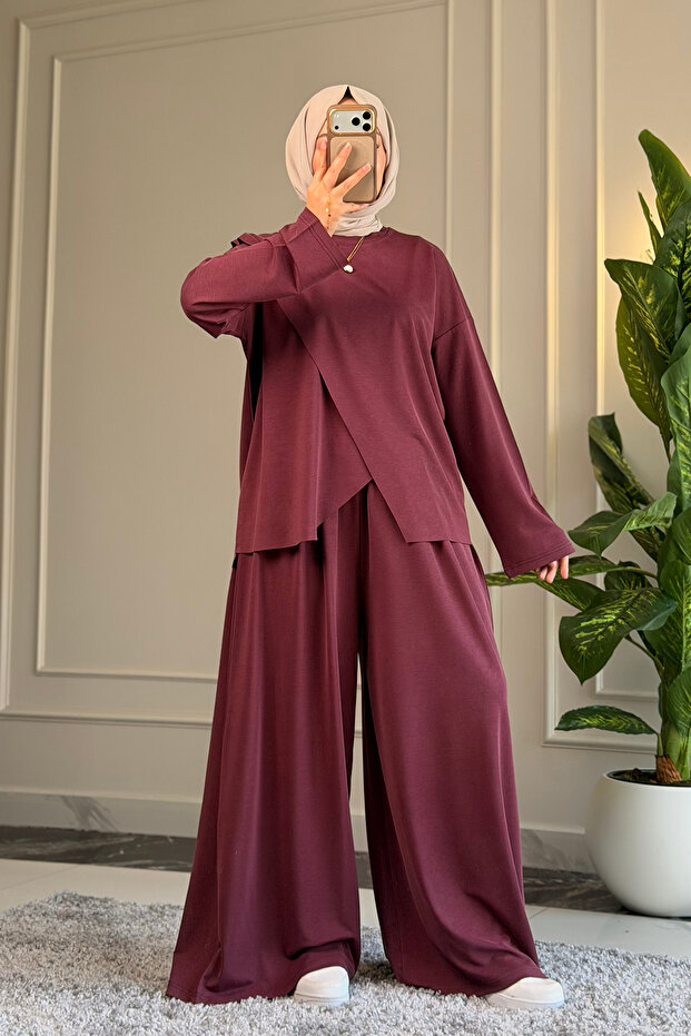 6612 - Stylish, Comfortable, Soft, Special Wanda Viscose Fabric, Diagonal Cut, Tunic Women's Set