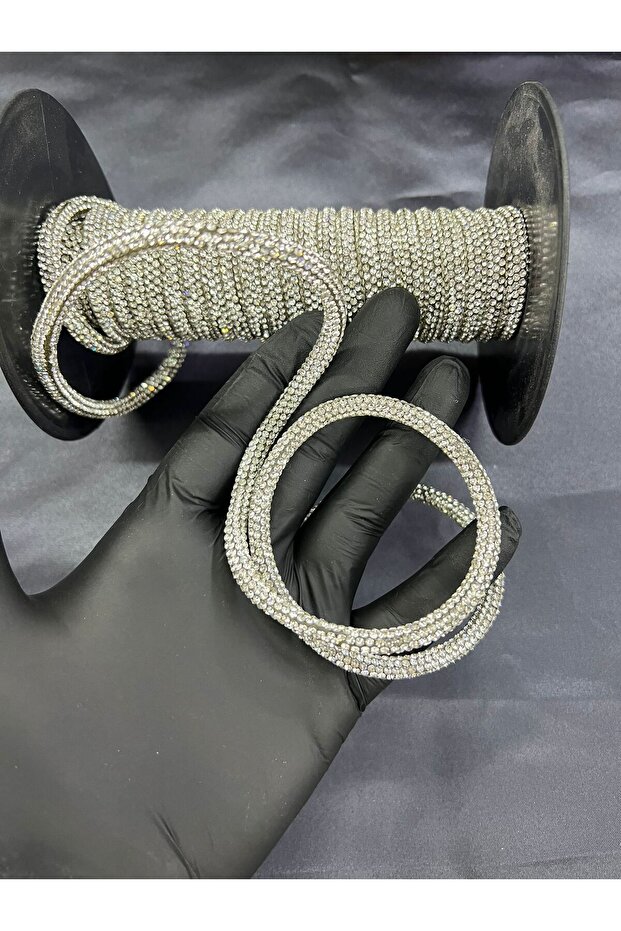 Silver Full Stone Strip Applique - 1 Meter
