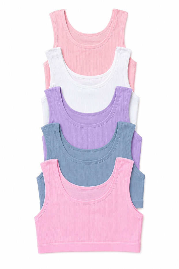 Girl's Bustier Wide Strap Printed Cotton Lycra Ribbed Camisole Salmon