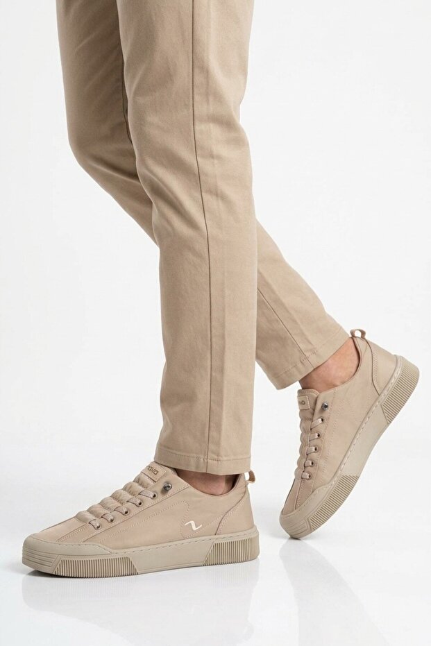 Beige Lace-Up Unisex Sneaker