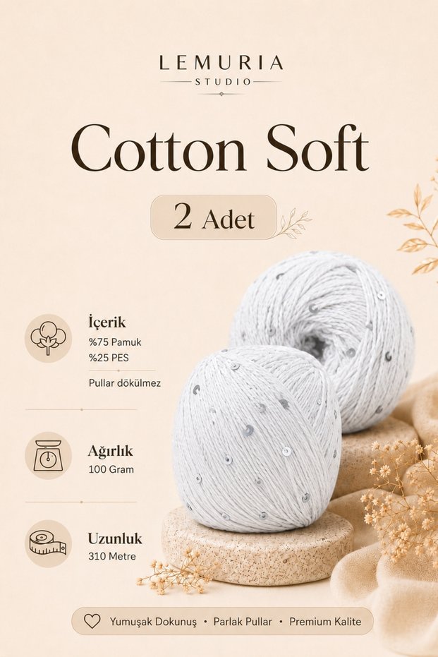 Cotton Soft 2 Pieces Sequined Cotton Knitting Yarn, Soft Textured Premium Hand Knitting Yarn, 100 Gr 310 m