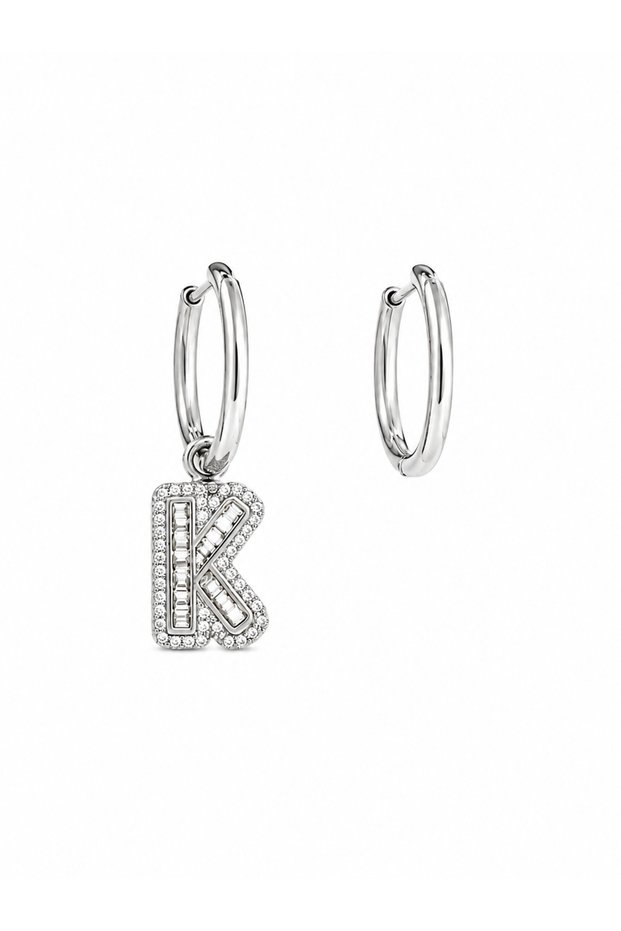 Letter K Zircon Stone Hoop Earrings Stainless Steel Women's Earrings