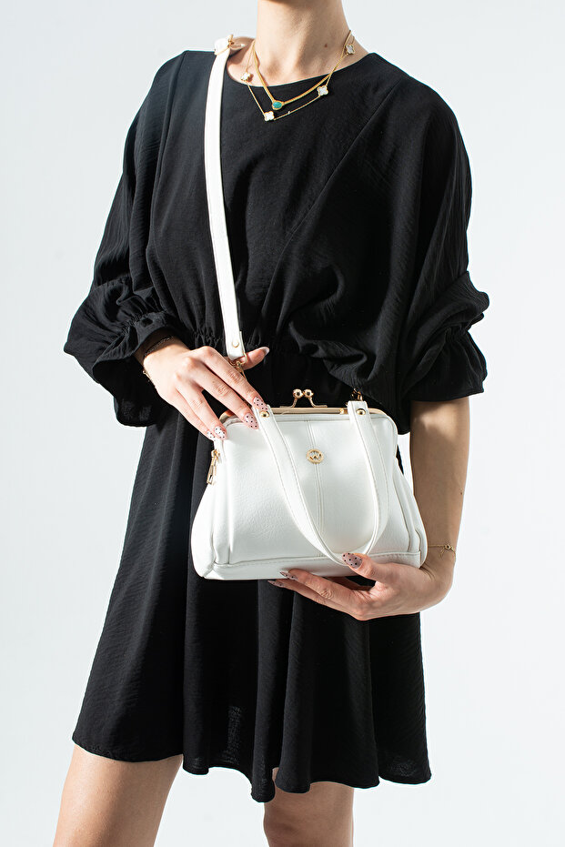 White Scholarship 4-Compartment Soft Leather Women's Crossbody and Shoulder Bag