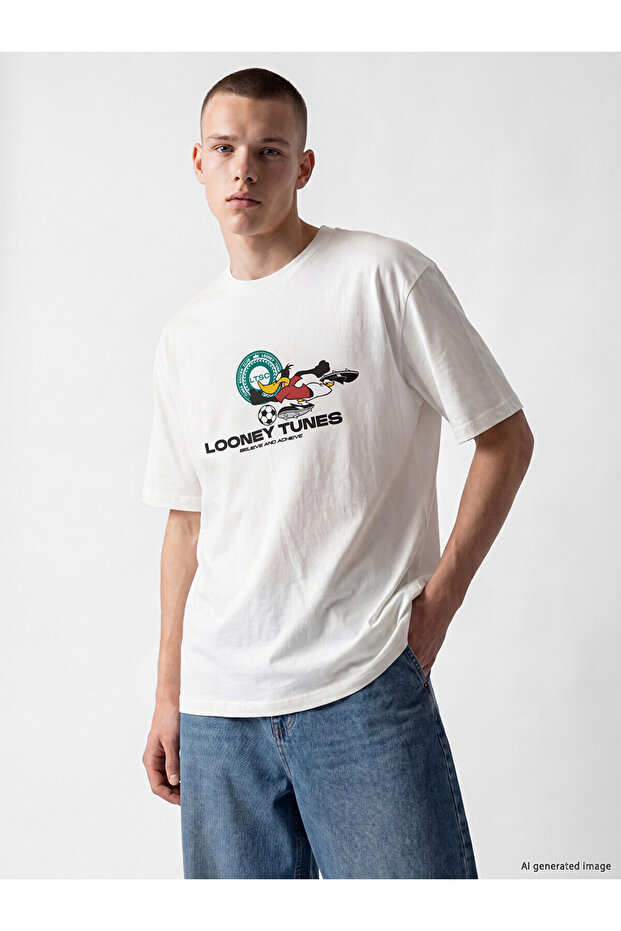 Xside White Crew Neck Printed Men's T-Shirt