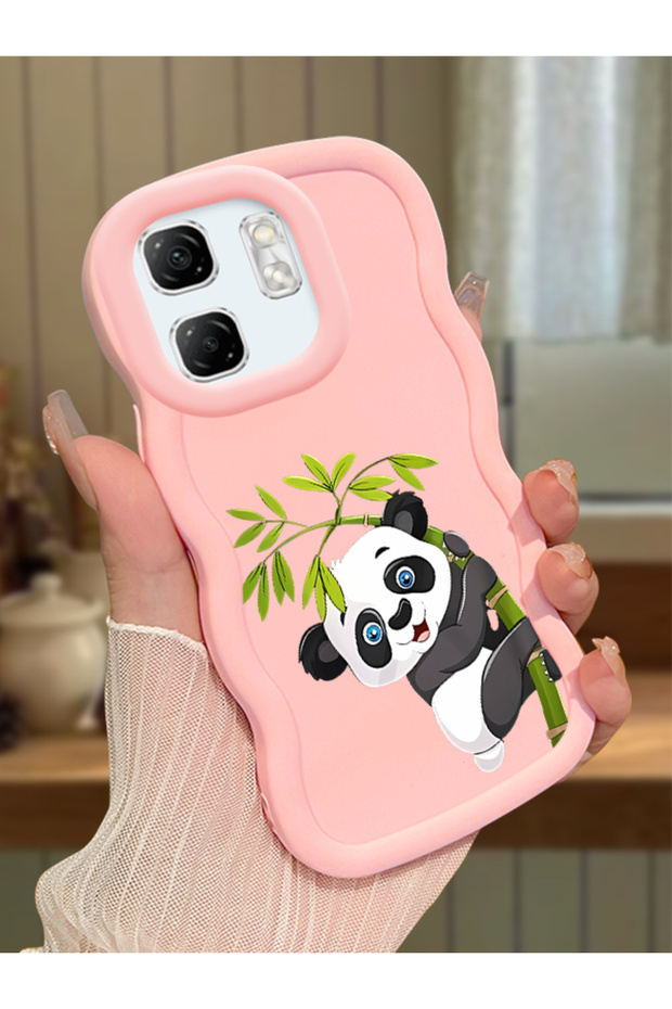 Infinix Hot 50I Compatible Case Camera Protector Pink Silicone Couple Phone Case Panda Pattern