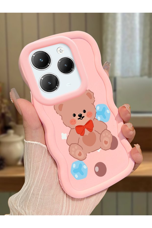 Infinix Hot 40 Compatible Case Camera Protector Pink Silicone Couple Phone Case Bear Pattern