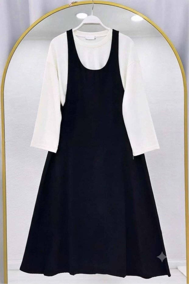 Women's Blouse Detailed Salopet Gilet Dress Black