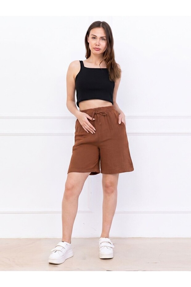 Women's Brown Muslin Cotton Short Shorts