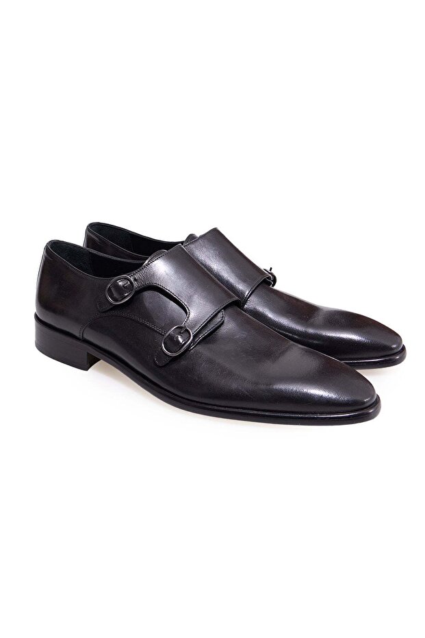 Black Color Laceless Genuine Leather Men's Shoes