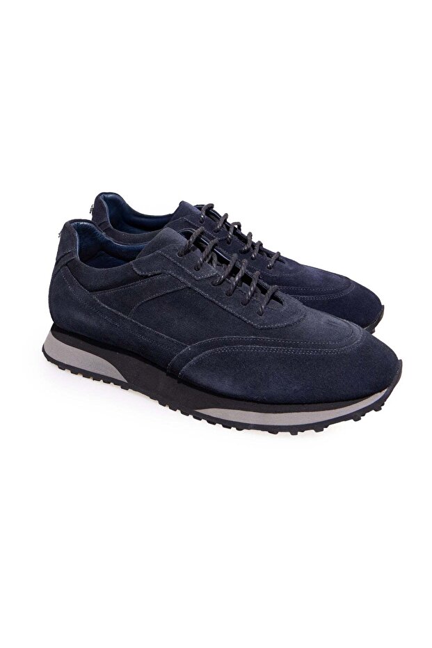 Dark Blue Color Lace-Up Genuine Leather Suede Men's Shoes