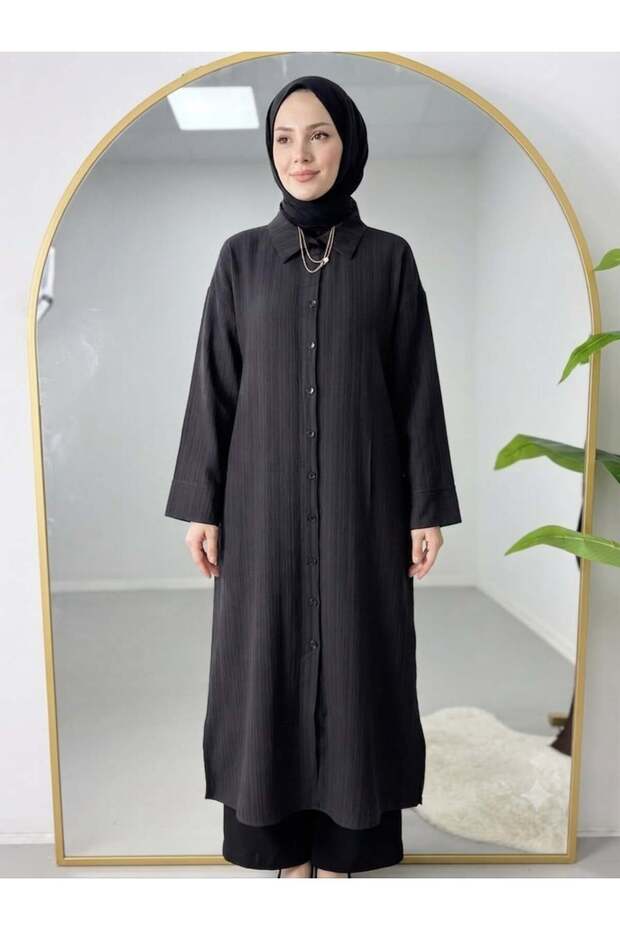 Women's Shirt Collar Viscose Tunic Black