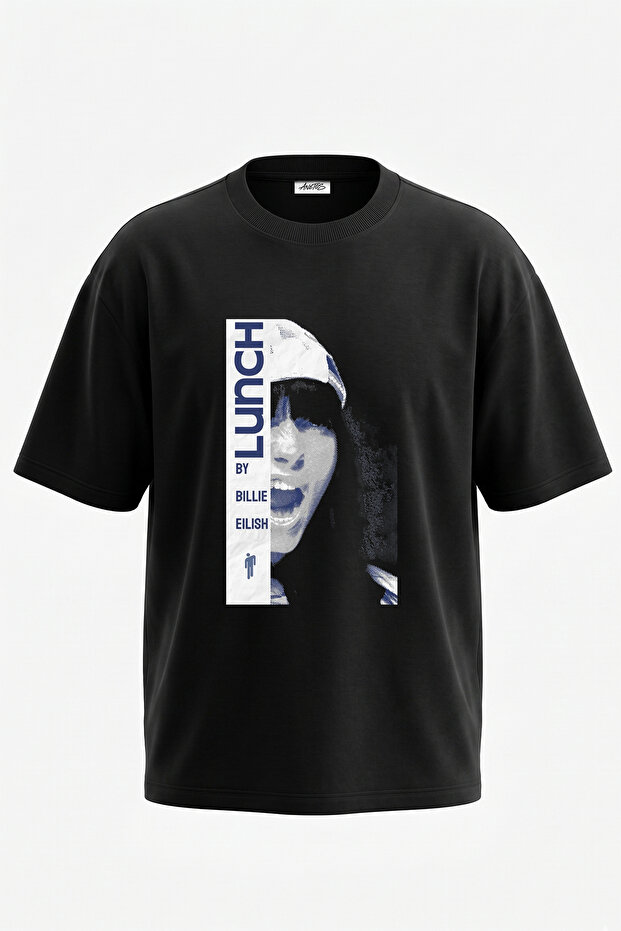 تي شيرت أسود كبير الحجم مطبوع بتصميم Billie Eilish_12 للجنسين
