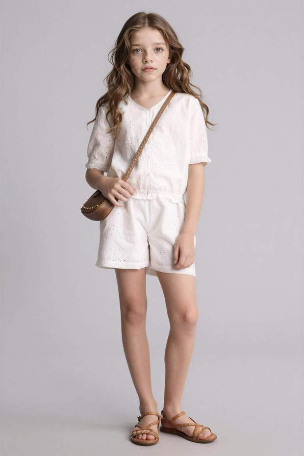 100% Cotton Brode White Shorts for Girls G0895A826Hs