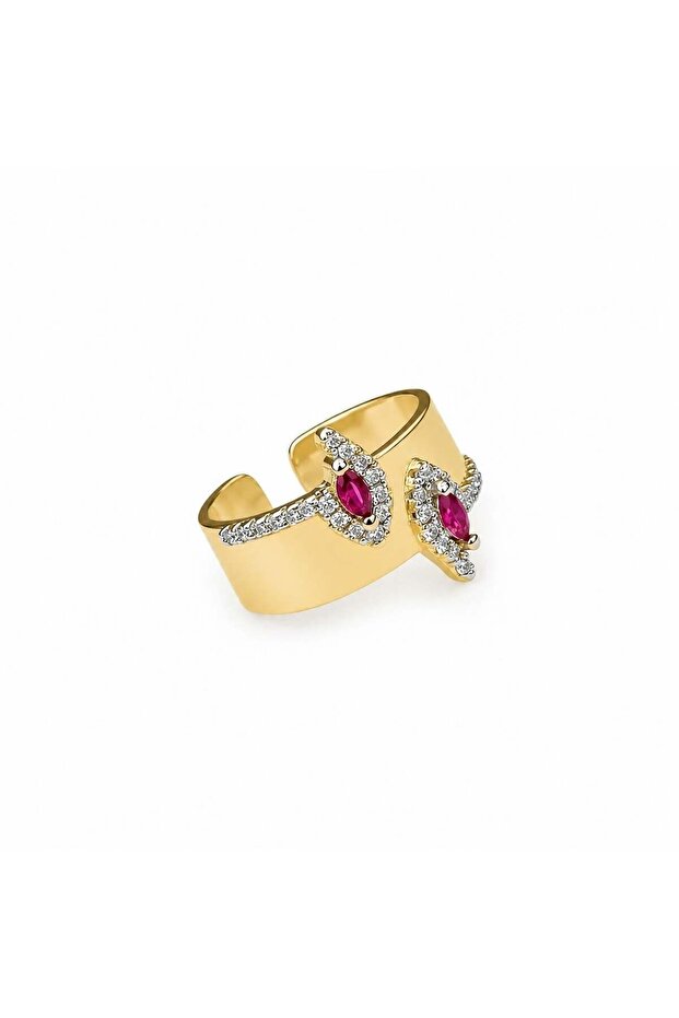 Adjustable Gold Ring with Red Stone