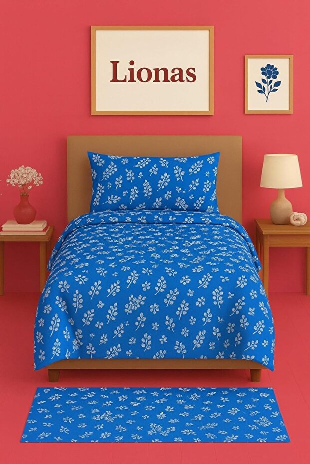 متجر pazaralanı، طقم غطاء لحاف مزخرف فردي من Ezgi، مقاس 155 × 230 سم، أزرق داكن، غطاء وسادة بغطاء، 155 × 230 سم، أزرق داكن، غطاء وسادة بغطاء.